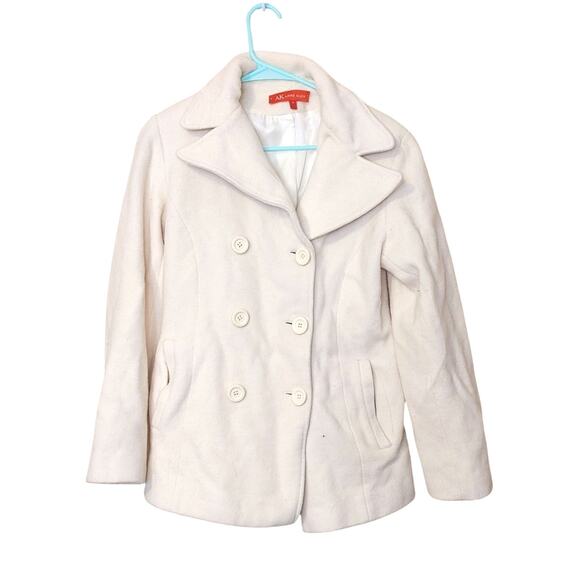 Anne Klein Size Small White Peacoat Wool Rayon Button Coat Pockets Classy - Picture 1 of 10